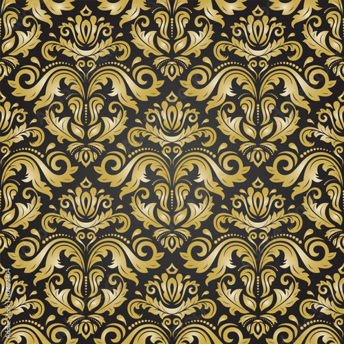Classic seamless vector black and golden pattern. Damask orient ornament. Classic vintage background. Orient pattern for fabric, wallpapers and packaging