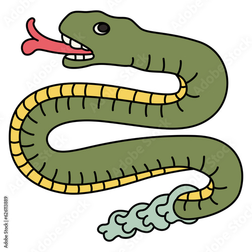 Rattle snake from Aztec codex. Native American art of ancient Mexico. Isolated vector illustration.