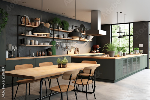 modern and cool kitchen interior 3d rendering background