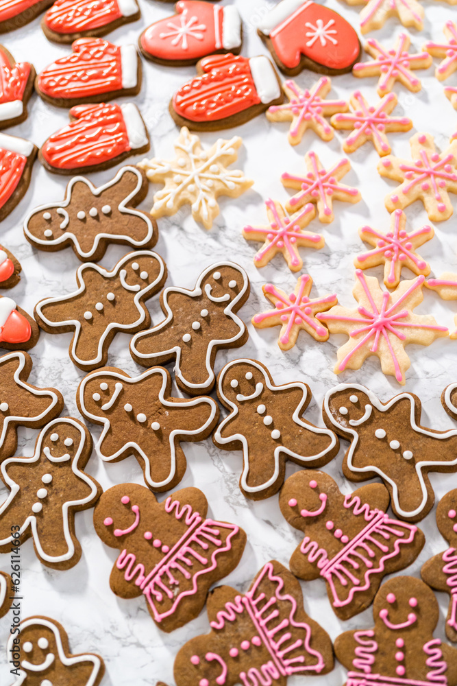 Christmas gingerbread cookies with royal icing