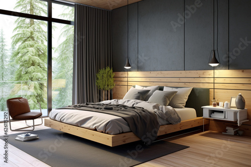 Cool couple bedroom interior 3d rendering