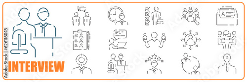 Interview line icons set. Business job vector management meeting icon. Work employee and career. Progress and Personal Development