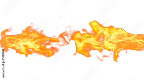 3d illustration. Tongues of flame from two sides on a white background. 