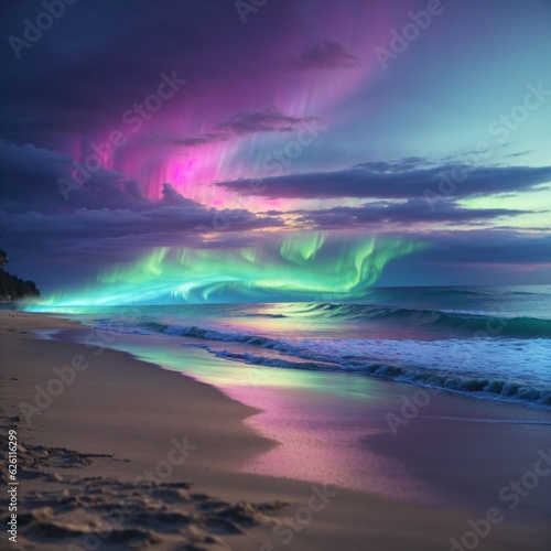 Aurora on Beach, AI Generated © AI Genin