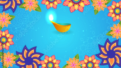 Diwali, Deepavali or Dipavali, the indian festival of lights on colorful background