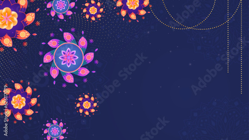 Diwali Festival Background with Round Floral Ornament - Diwali Background Template with Floral Ornate