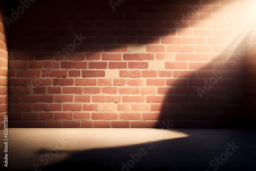 Background image with a brick wall and a spot of light shining through it. AI Generated.