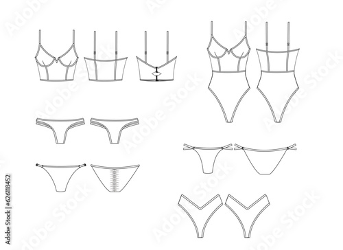 Illustration flat sketches of Lingerie or Swim