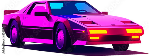 80s Synthwave style sports car in magenta with bright parking lights illuminated