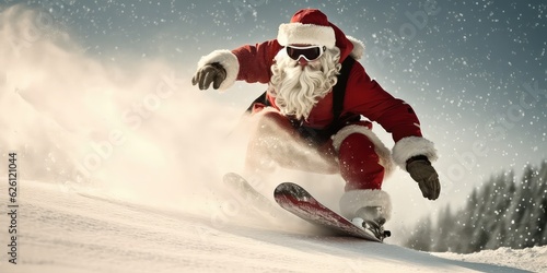 Canvas Print santa claus skiing, jet ski