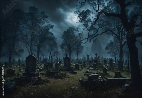 scary graveyard in the midnight made with Generative AI © Designer Khalifa