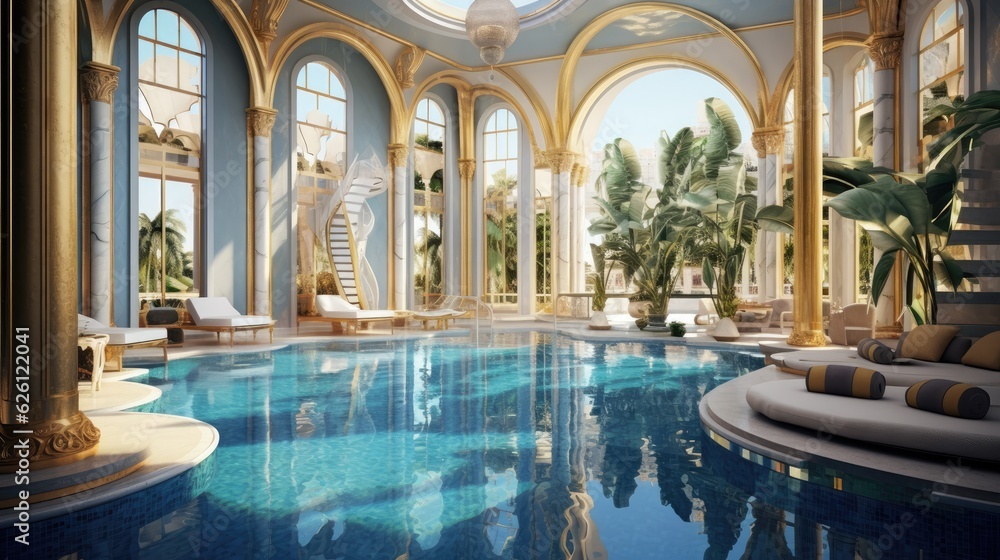 Opulent Atrium Oasis: Luxury Resort's Fancy Swimming Pool