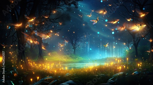 Luminous Firefly Dreamscape: Enchanted Night View