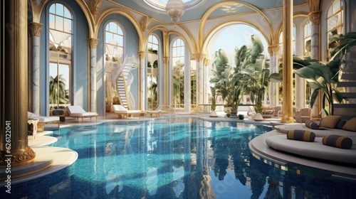 Opulent Atrium Oasis: Luxury Resort's Fancy Swimming Pool