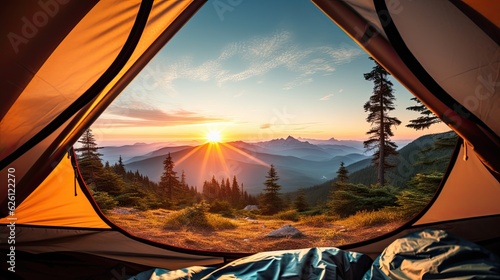 Breathtaking Sunrise Camping: View from Inside the Tent