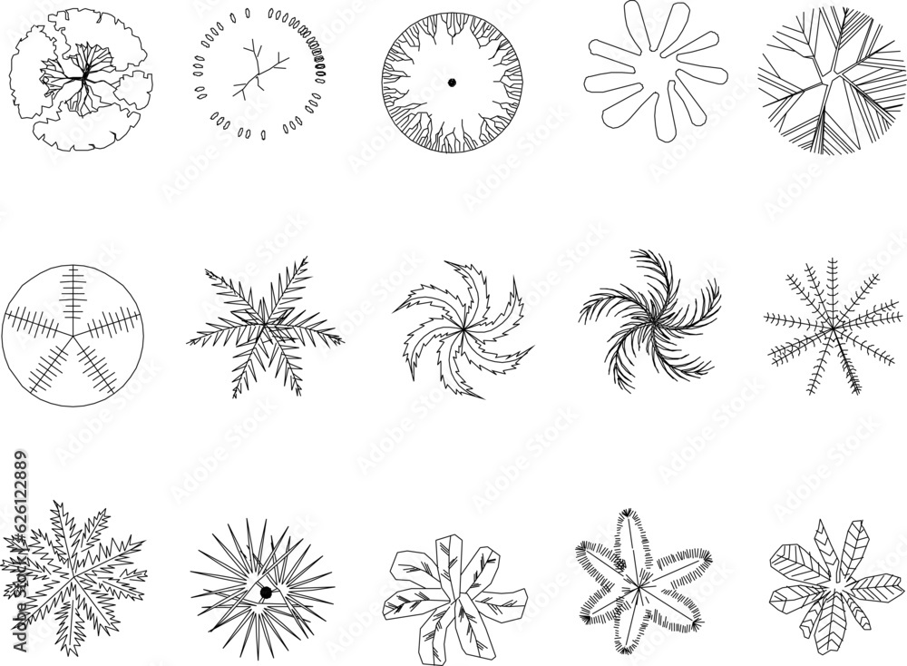Vector sketch illustration of plant and tree view symbol design for garden fittings seen from above Vector sketch illustration of plant and tree view symbol design for garden fittings seen from above