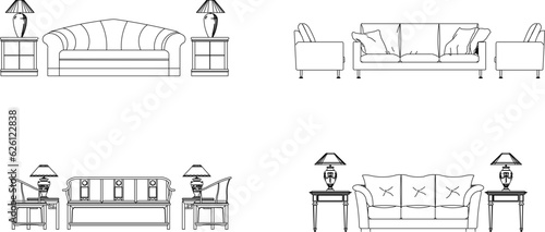 Sketch vector illustration view of interior architectural design table chair living room