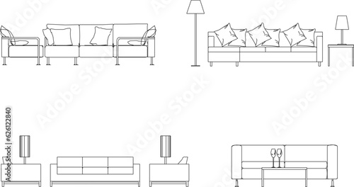 Sketch vector illustration view of interior architectural design table chair living room