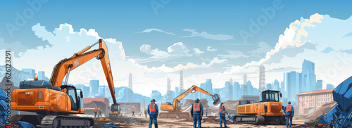 Illustration of construction site safety construction, 8K HD, simple background,generative ai