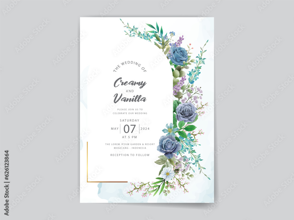 bohemian blue flowers wedding invitation card