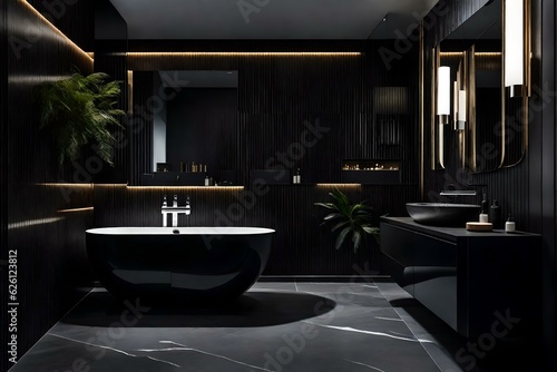 luxury bathroom with bathing tub black background generated by AI tool