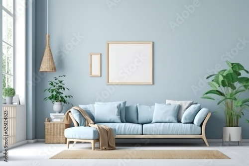 minimalist living room with frame mockup,ai generative © tope007