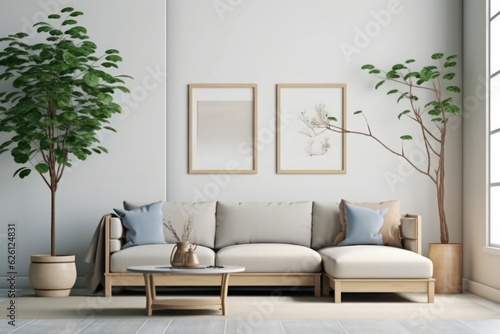 minimalist living room with frame mockup,ai generative