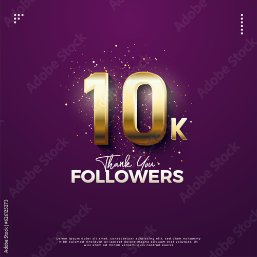 10k followers with shiny gold celebration numbers. design premium vector.