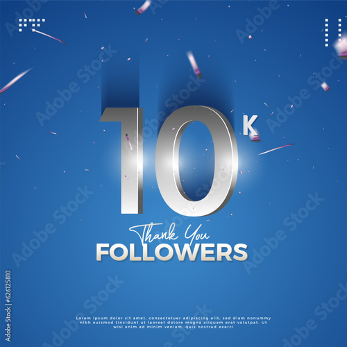 10k followers celebration with light effect illustration from below. design premium vector.