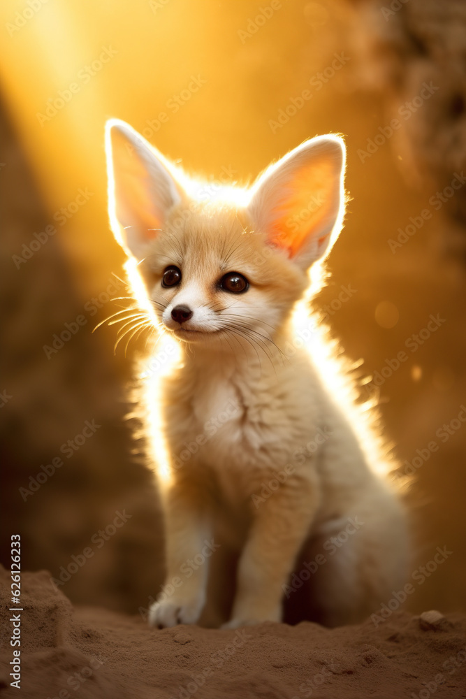 Fennec fox cub sitting outdoors Fennec fox cub sitting outdoors