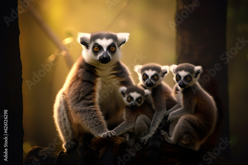 Lemur family wth three cubs © Natalya