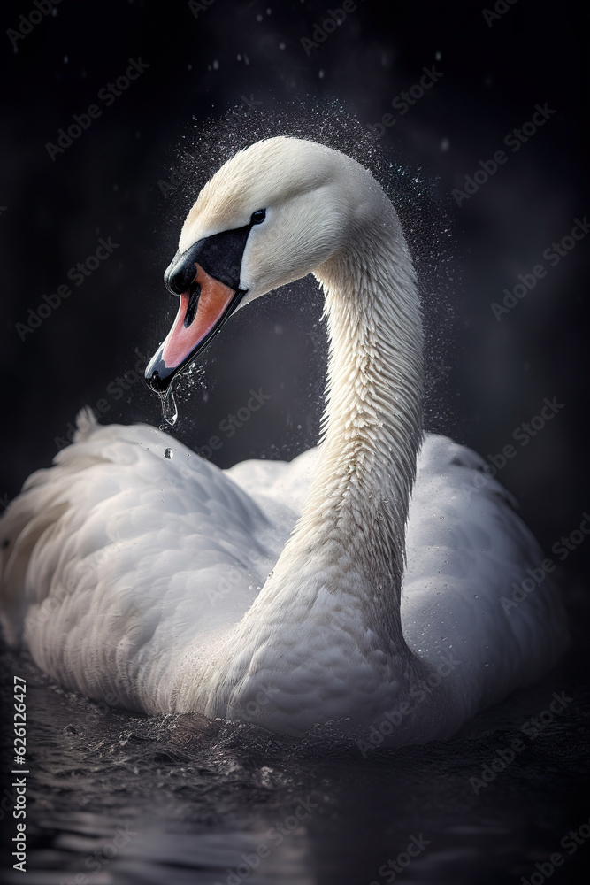 Fototapeta premium White swan portrait on dark background