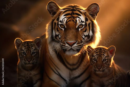 Tiger family with two cubs