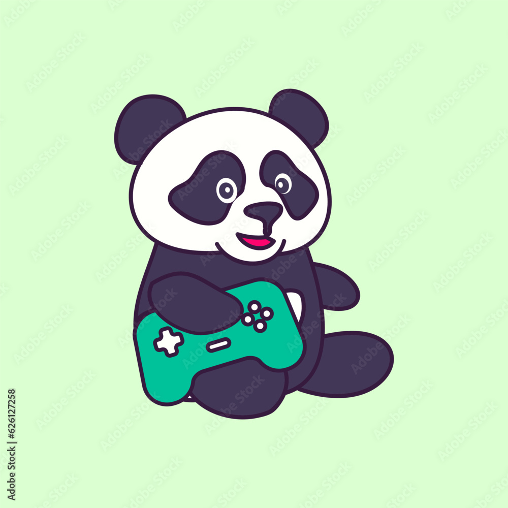 Panda logo,.Panda holding game console icon. Flat cute and funny panda cartoon for kids education and children and shirt design Panda logo,.Panda holding game console icon. Flat cute and funny panda cartoon for kids education and children and shirt design