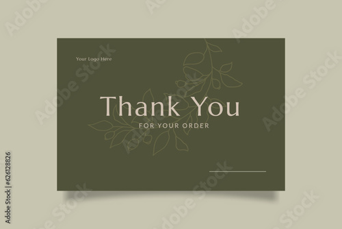 Printable Luxury Thank You Template for Small Online Business  Decorated with foliage and green background. Suitable for Fashion  Cosmetic  Beauty  Jewellery Brand