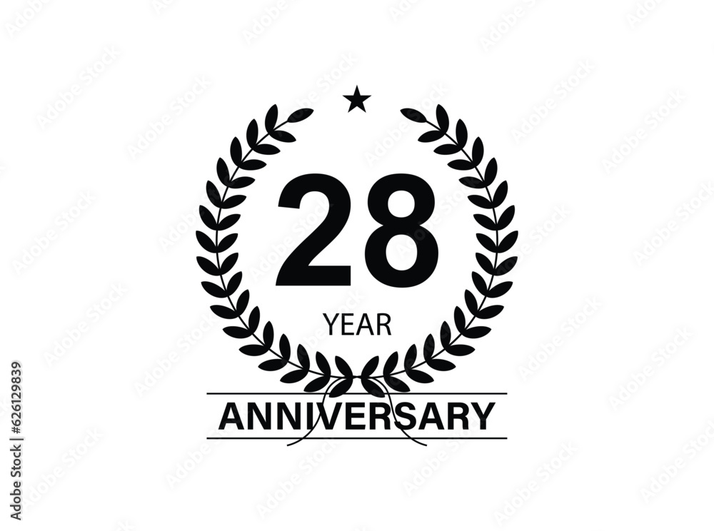 28 years anniversary logo template isolated on white, black and white background. 28th anniversary logo. 28 years anniversary logo template isolated on white, black and white background. 28th anniversary logo.