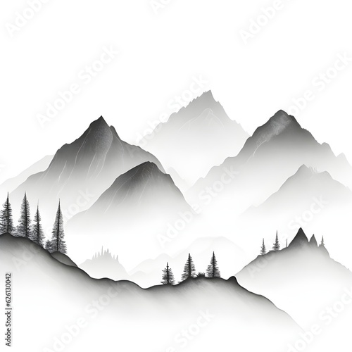  The Beautiful layers of mountains in the fog, with trees © Sno