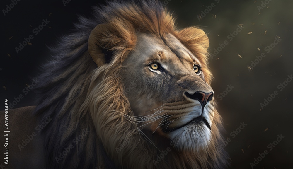 Fototapeta premium Lion looking forward Ai Generative