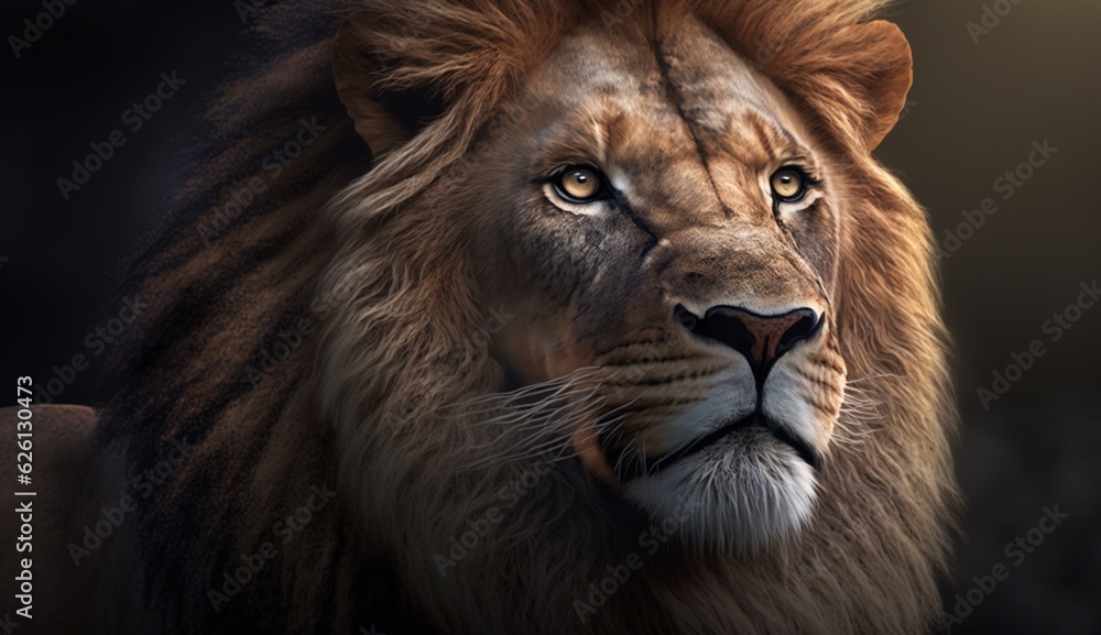 Fototapeta premium Lion looking forward Ai Generative