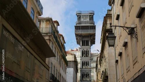 Carmo Lift On The Old Town Of Lisbon, Portugal. Low Angle photo