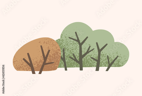 Bushes in a naive children's style. Autumn colored illustration. Clipart for the design of greeting cards, invitations, prints, stickers and patterns.