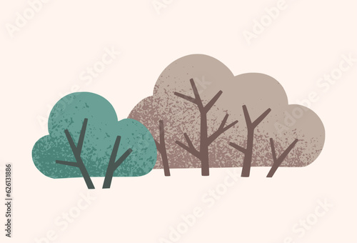Bushes in a naive children's style. Autumn colored illustration. Clipart for the design of greeting cards, invitations, prints, stickers and patterns.