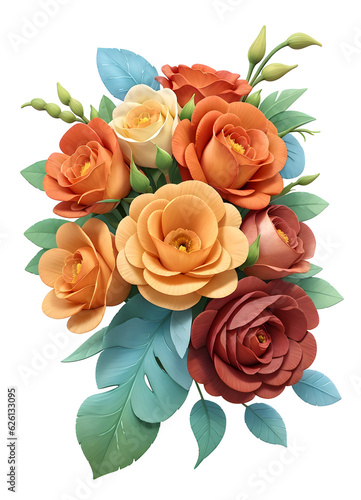 roses watercolor realistic 3d style on transparent background generative ai