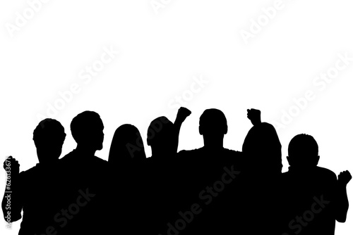 Digital png illustration of black silhouette of group of people on transparent background