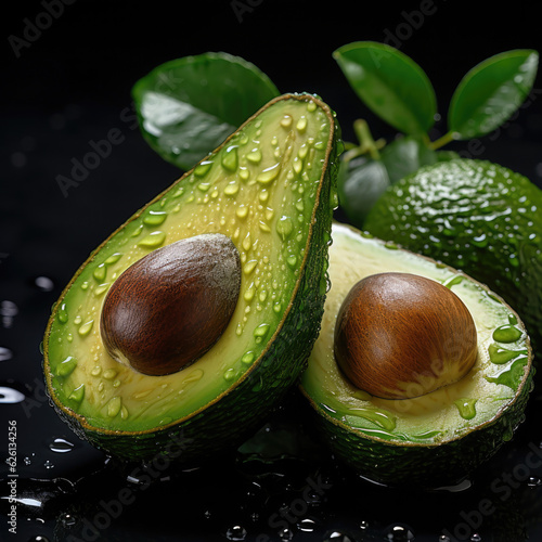 A smooth, creamy avocado cut in half, its pit and green flesh visible, against a white backdrop.