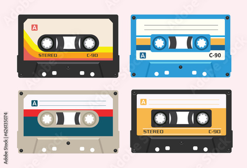 colorful Retro audio tape cassette collection