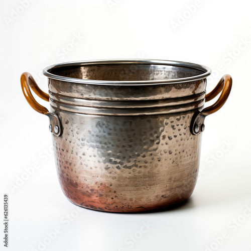 A stainless steel mixing bowl on a perfectly white background. © GraphicsRF