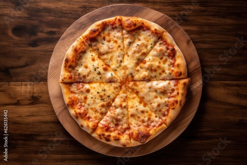 pepperoni pizza is sitting on a wooden cutting board, created by Generative AI