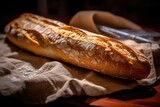 loaf of french bread sitting on a cloth, created by Generative AI