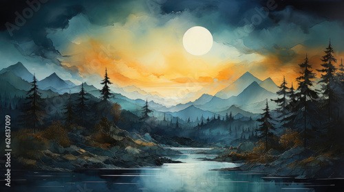 Natural landscape-inspired abstract background with elements of mountains, forests, or bodies of water. Harmonious color palette and textural layering evoke the depth and richness of the natural world